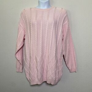 Vintage Lilli Ann Knits Pink Cable Knit Sweater Size 16 Long‎ Sleeve Cottagecore